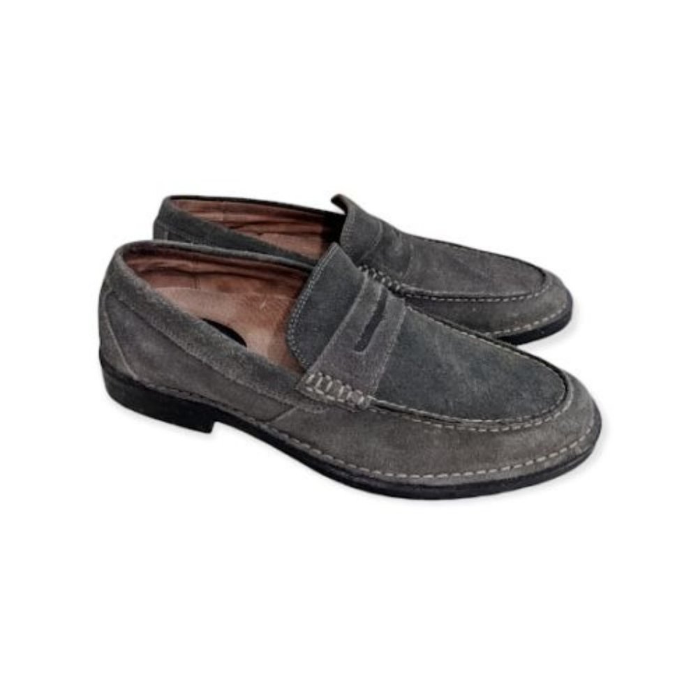 Banana Republic Mens Size 9 Penny Loafers Shoes Gray Suede Dual Zone Comfort